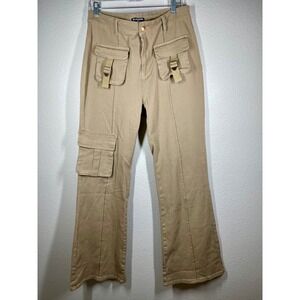 NWot PrettyLittleThing Tall Khaki Cargo Pants US 8 Wide Leg Utility Trousers